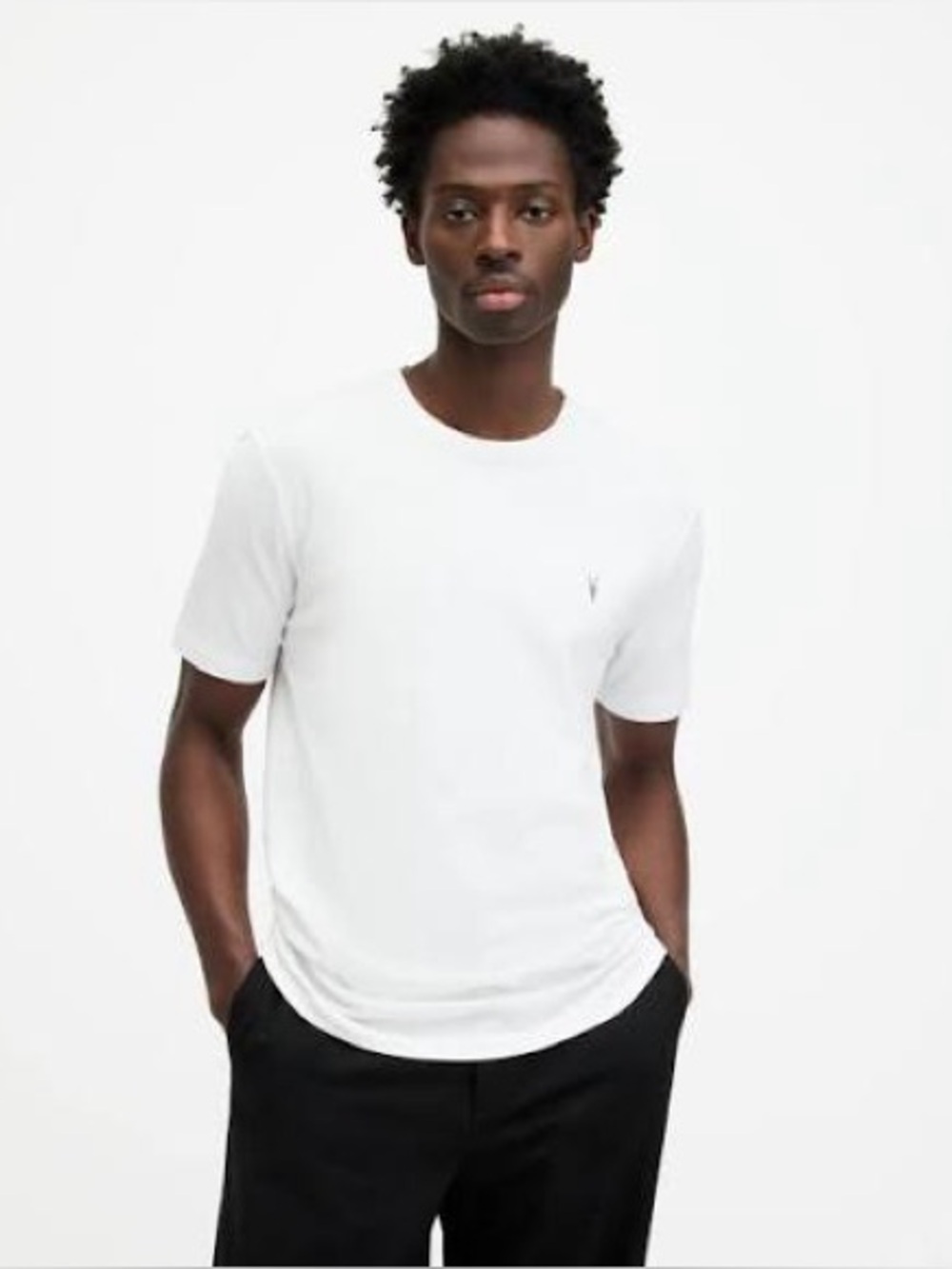 All saints brace short sleeve crew neck white tee shirt XL slim fit organic cot